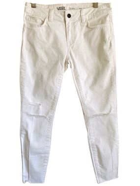 Vans White Skinny Jeans Knee Distress Size 1 Size 25  Streetwear Low-rise Crop